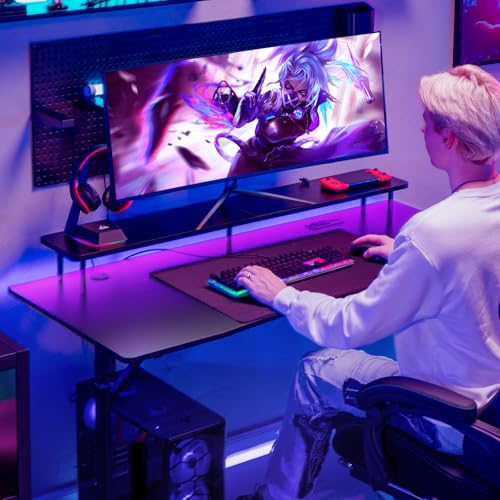 55 Inch Gaming Desk with LED Lights and Monitor Stand P9092