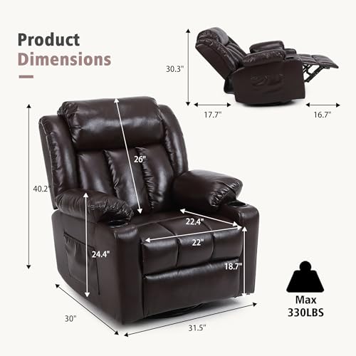 Overstuffed Manual Recliner Chair with Massage and Heat, Lime Gray T731