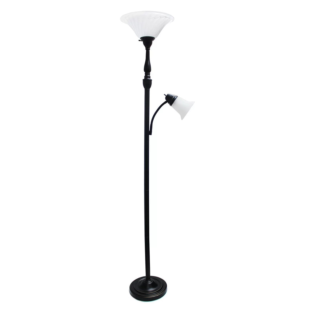 2 Light Floor Lamp with White Marble Glass, Restoration Bronze J892077