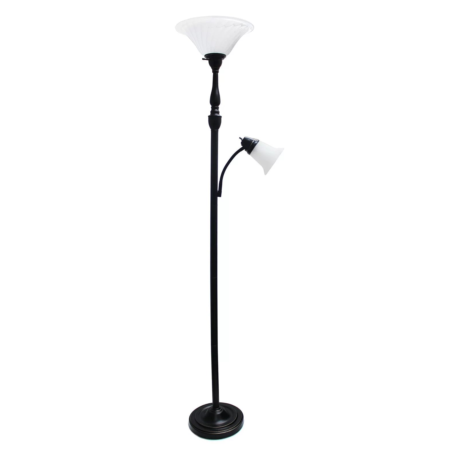 2 Light Floor Lamp with White Marble Glass, Restoration Bronze J892077