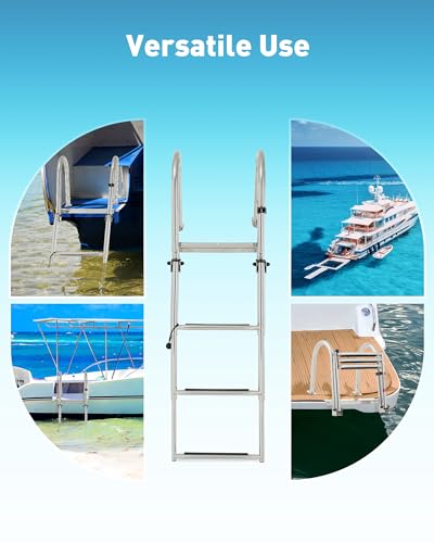 3 Step Telescoping Boat Ladder with 400lb Strength 316 Stainless Steel Nonslip Steps R823