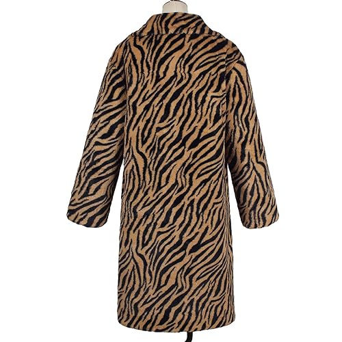 Womens Leopard Print Fleece Faux Fur Long Jacket Overcoat Plus Size Q3062