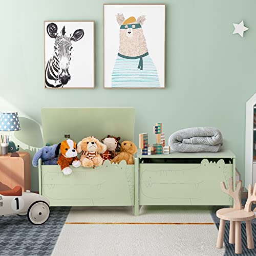 White Wooden Toy Box with Safety Hinge N87929