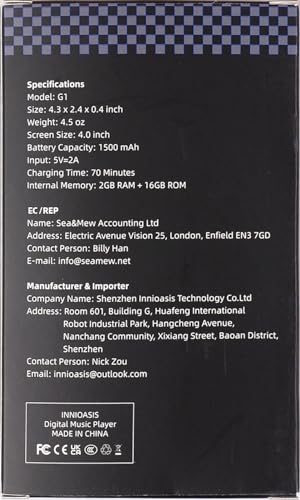 Black 4" Touch Screen MP3 Player with Bluetooth and WiFi V432