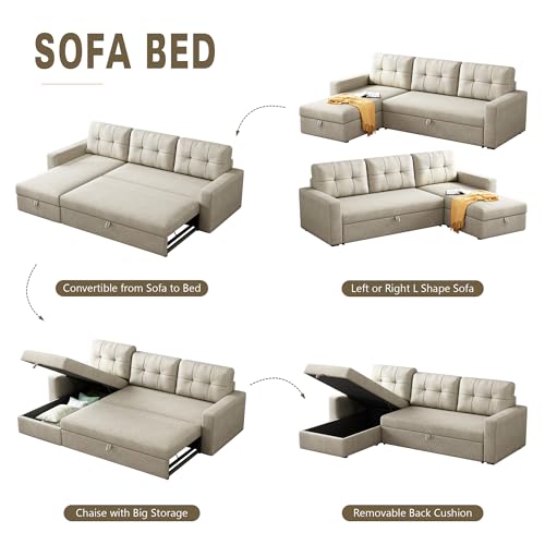 Beige L-Shape Sleeper Sectional Sofa with Pull-Out Bed D625469
