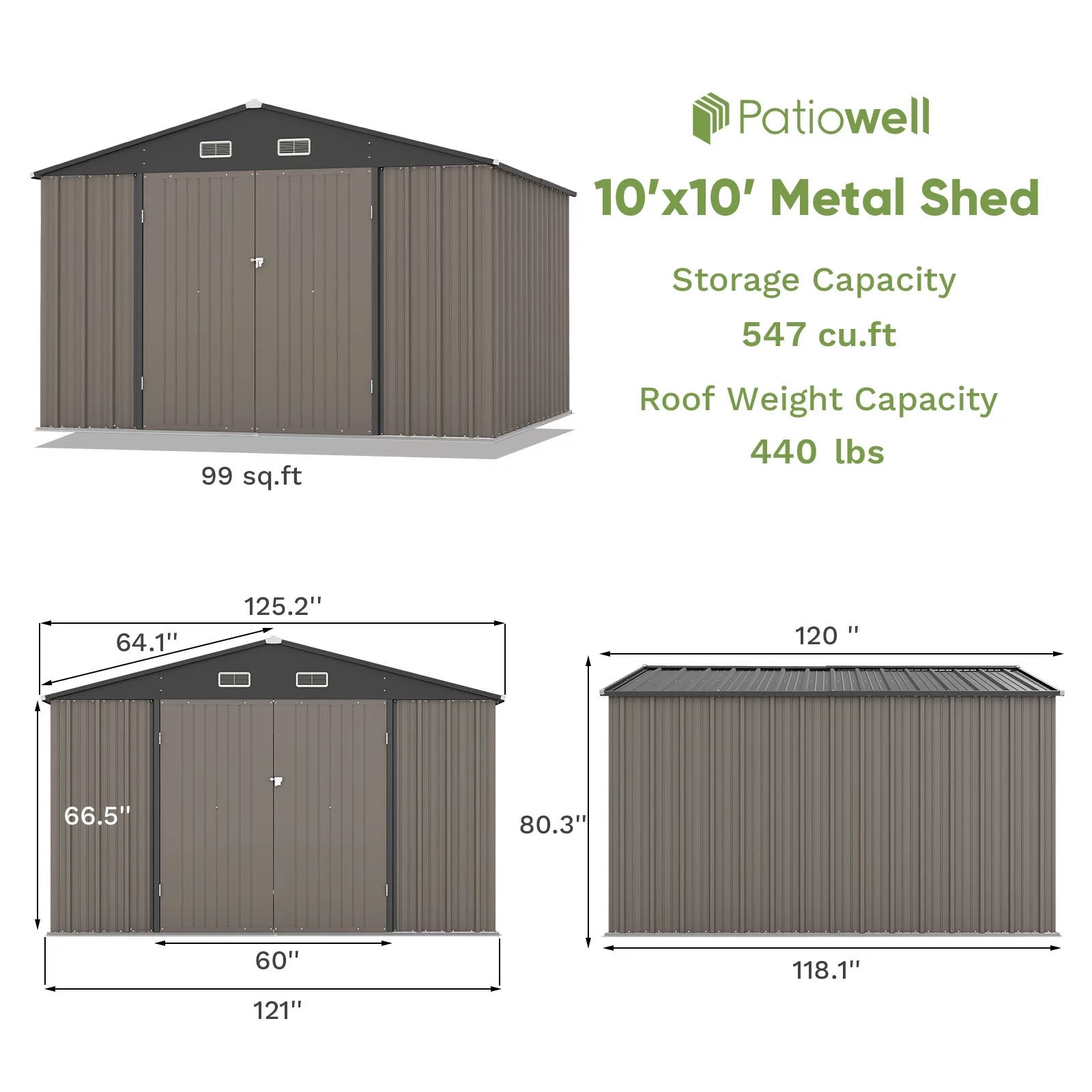 10 x 10 ft Outdoor Storage Metal Shed, Brown G85295