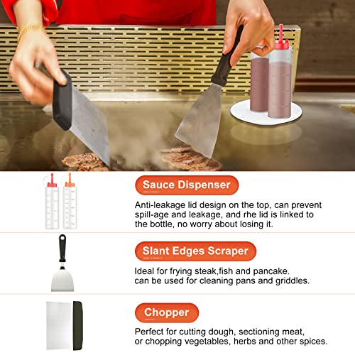 14pcs Flat Top Grill Accessories Set with Spatulas, Basting Cover, Scraper, Tongs A128686