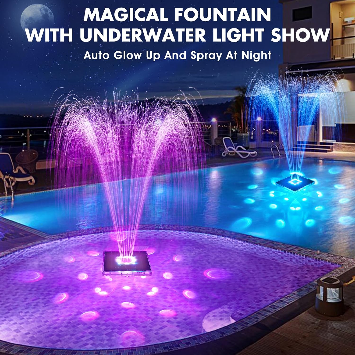 Floating Pool Fountain with Lights, Rechargeable Pool Water Fountain with Remote, Solar Pool Fountain T595
