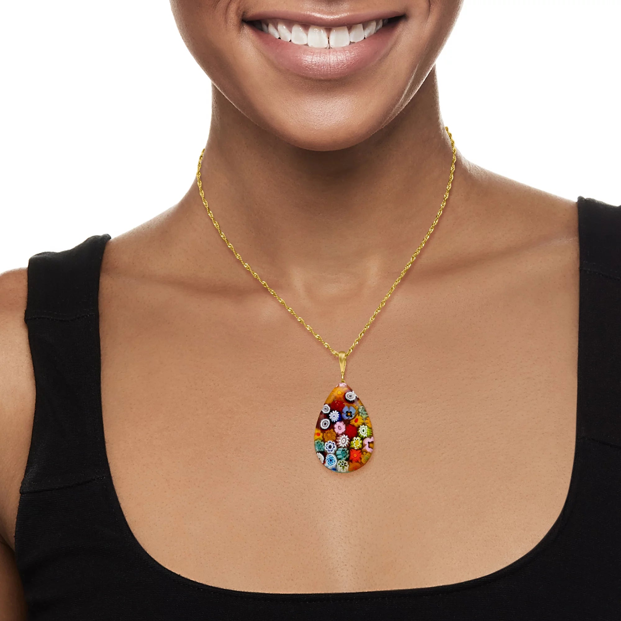 Italian Multicolored Murano Glass Millefiori Pendant Necklace in 18kt Gold Over Sterling B69384