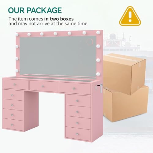 White Vanity Desk with Mirror and 11 Drawers G823634