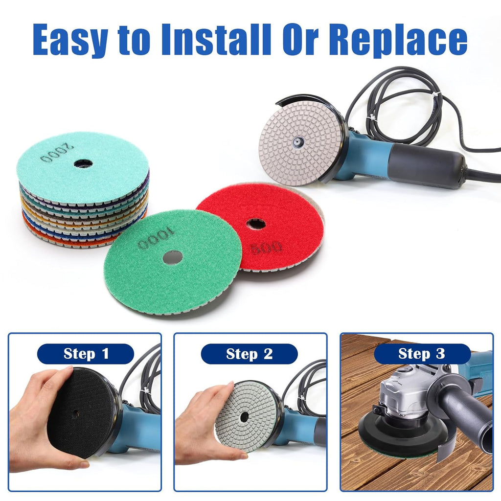 12+1 Pack 4 Inch Diamond Polishing Pads Wet/Dry (50-8000 Grit) H15584