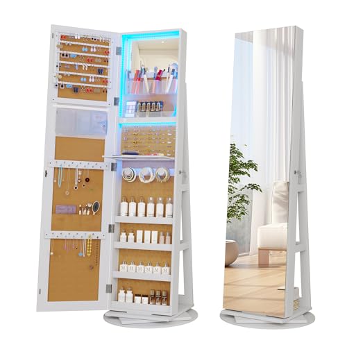 Black Swivel Jewelry Cabinet with Lights and Full Length Mirror P965