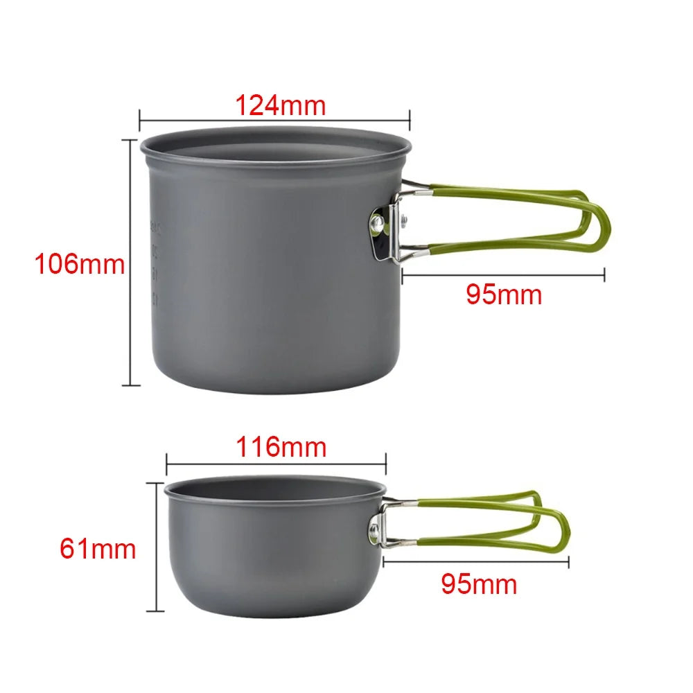 Ultralight Camping Cookware Utensils Outdoor Tableware Set Pot Pan 1-2persons J4366