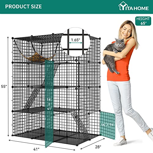 4-Tier Metal Wire Cat Enclosure with Hammock T7293
