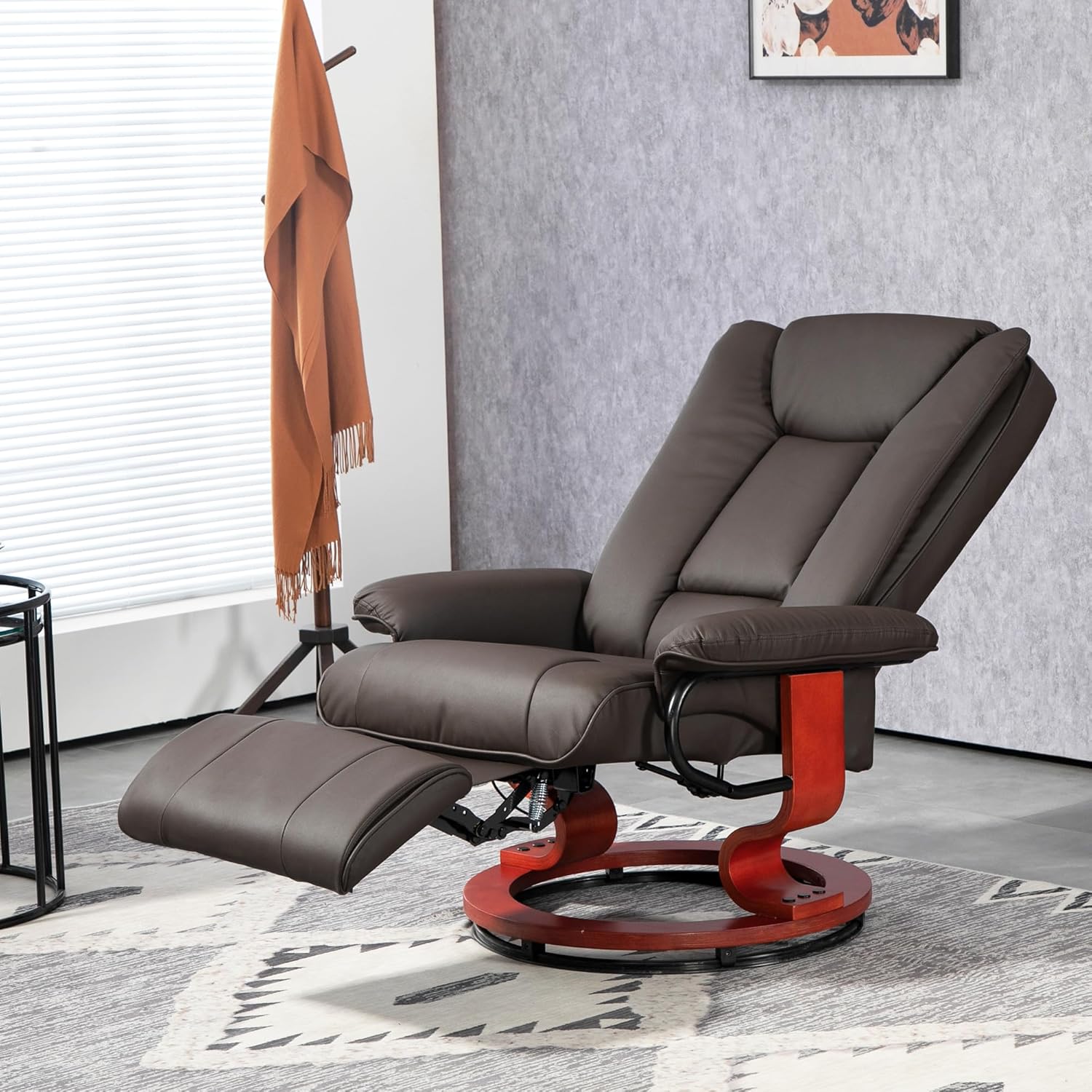 Brown PU Leather Manual Swivel Recliner Chair with Footrest S587819