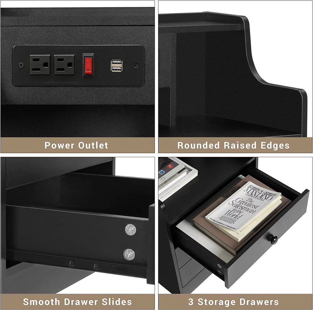 Black Nightstand Set of 2 with Storage Drawers N486620