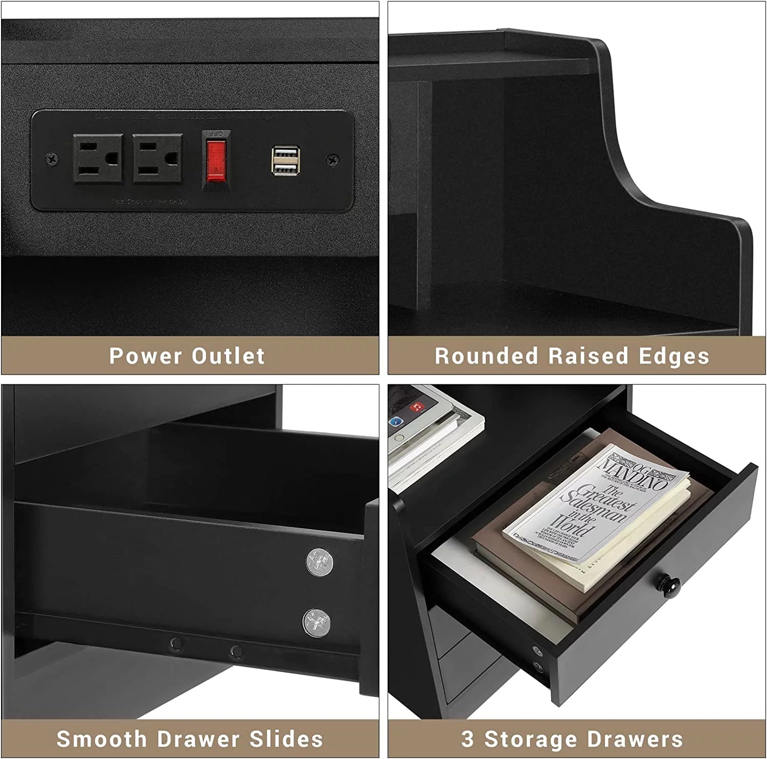 Black Nightstand Set of 2 with Storage Drawers N486620
