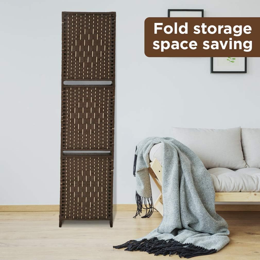 6 Ft Tall Wooden Folding Privacy Screen 6 Panel Room Divider with Shelves J918726