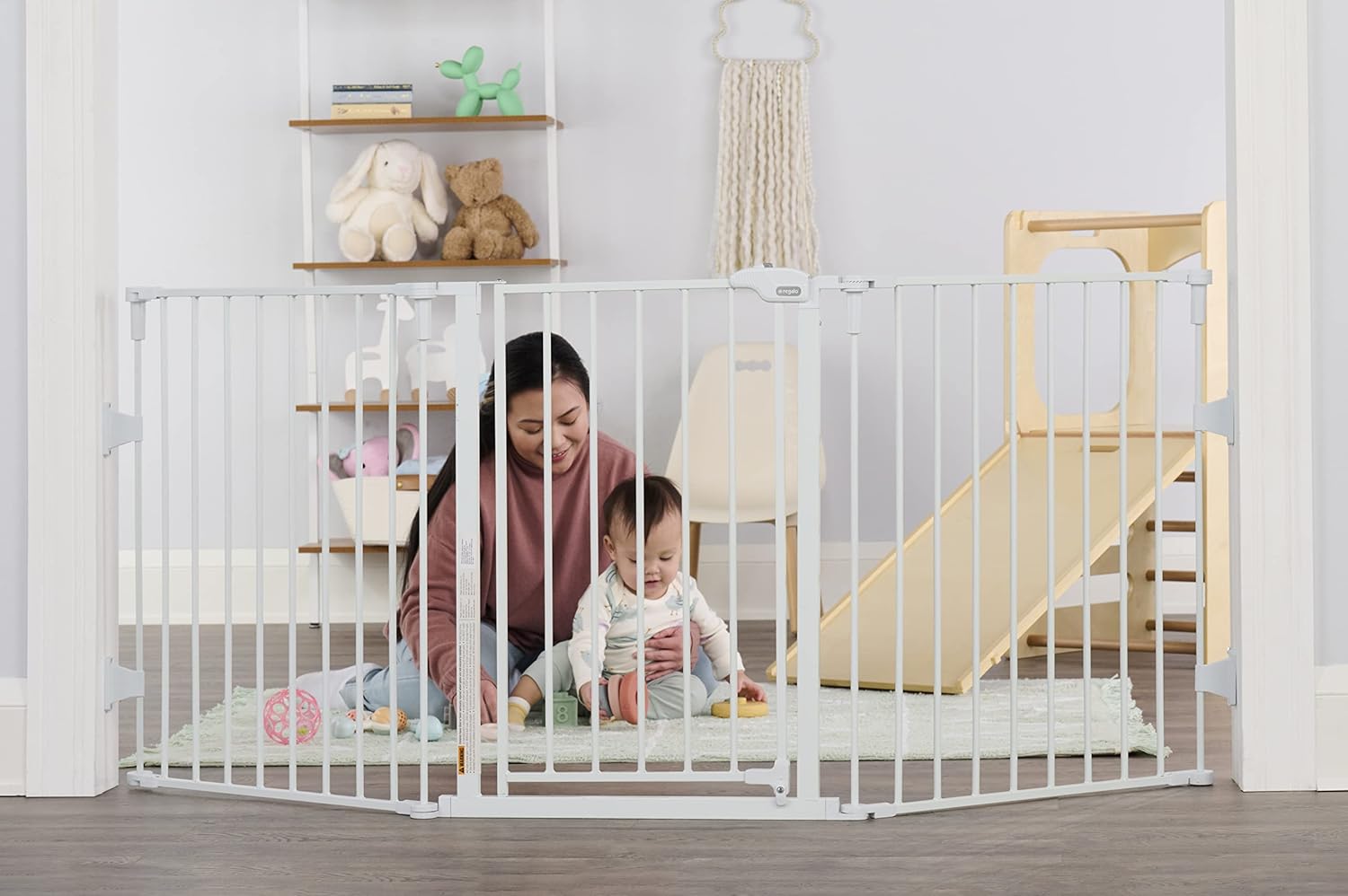 Black 36" H Baby Gate and 76" Wide 3-Panel Configurable Baby Gate K6143
