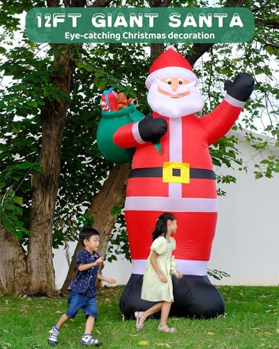 12FT Giant Christmas Inflatables LED Lighted Blow Up Santa Claus with Rotating Lights B782922