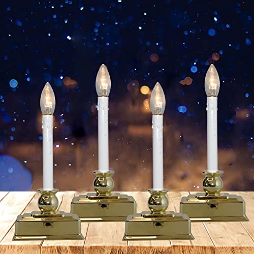 Set of 4 LED Flickering Candles with Gold Base D3125