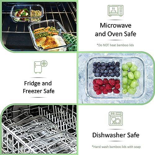 3 Pack Glass Meal Prep Containers with Bamboo Lids L7280