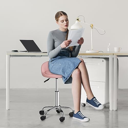 Pink Adjustable Height Hydraulic Rolling Swivel Stool with Back Rest W393