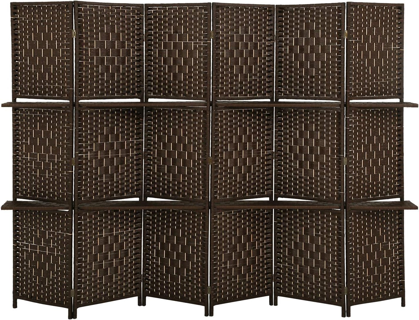 6 Ft Tall Wooden Folding Privacy Screen 6 Panel Room Divider with Shelves J918726
