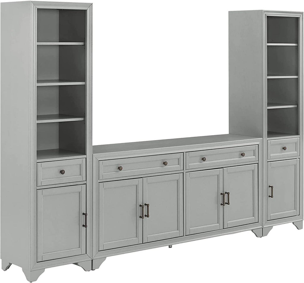 Distressed Gray 3 Piece Sideboard and Bookcase Set T96626