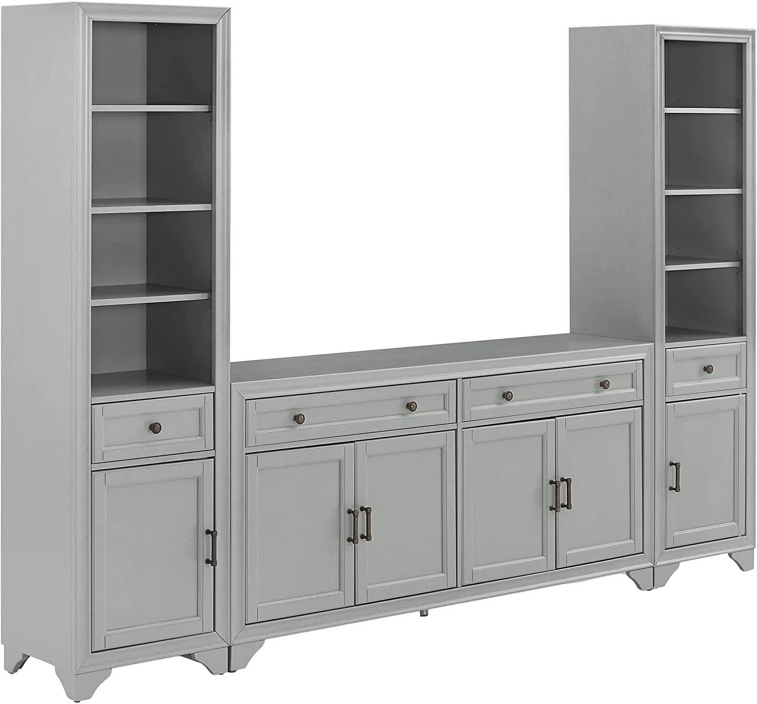 Distressed Gray 3 Piece Sideboard and Bookcase Set T96626