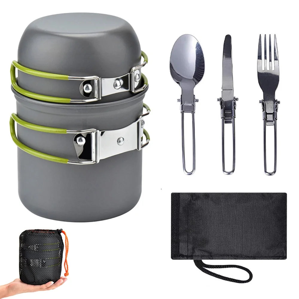 Ultralight Camping Cookware Utensils Outdoor Tableware Set Pot Pan 1-2persons J4366