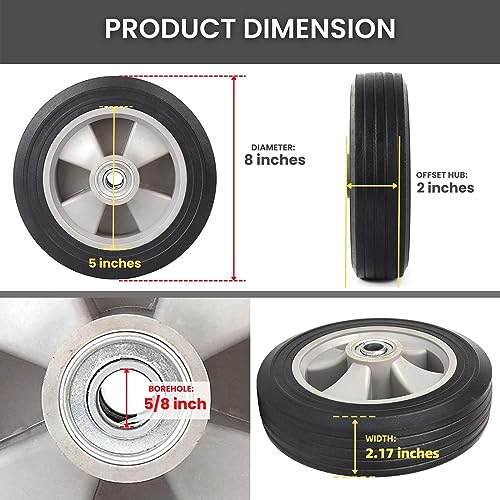 8" x 2" Flat Free Solid Rubber Tire and Wheel with 2" Offset Hub L16344
