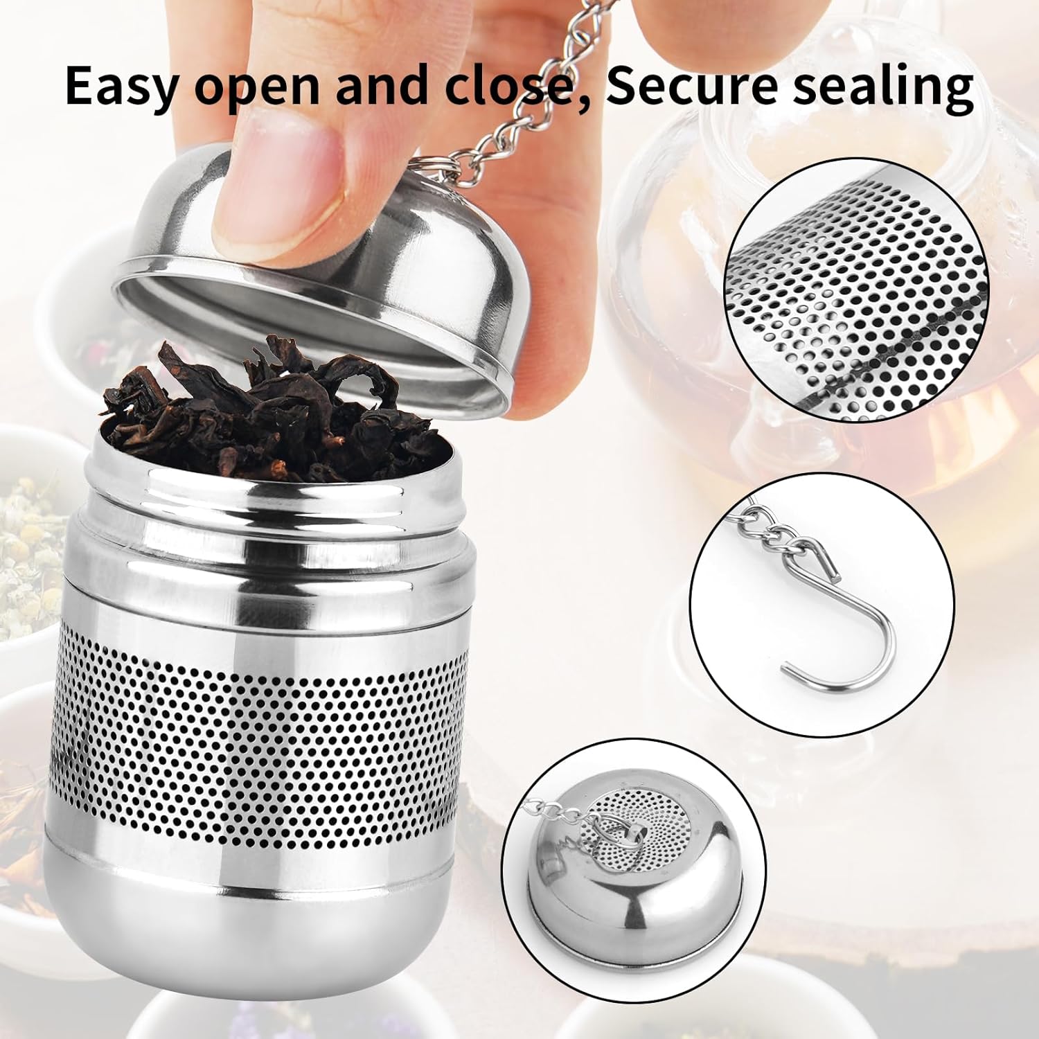 2PCS Stainless Steel Fine Mesh Tea Infuser Strainer with Lid X79770