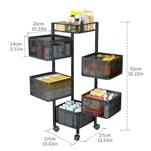 5 Tier Black Rolling Storage Cart K219372