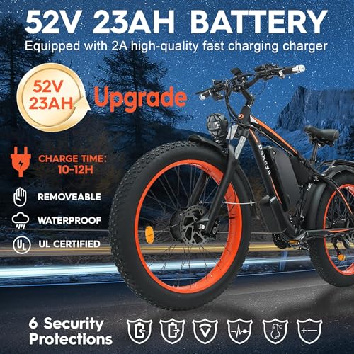 52V 23AH 2000W 21-Speed 35MPH 26" x 4.0 Fat Tire Electric Bike with Removable Battery F24440
