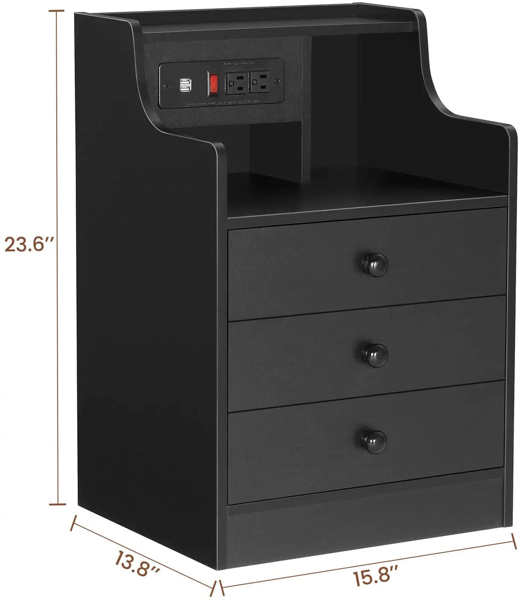 Black Nightstand Set of 2 with Storage Drawers N486620