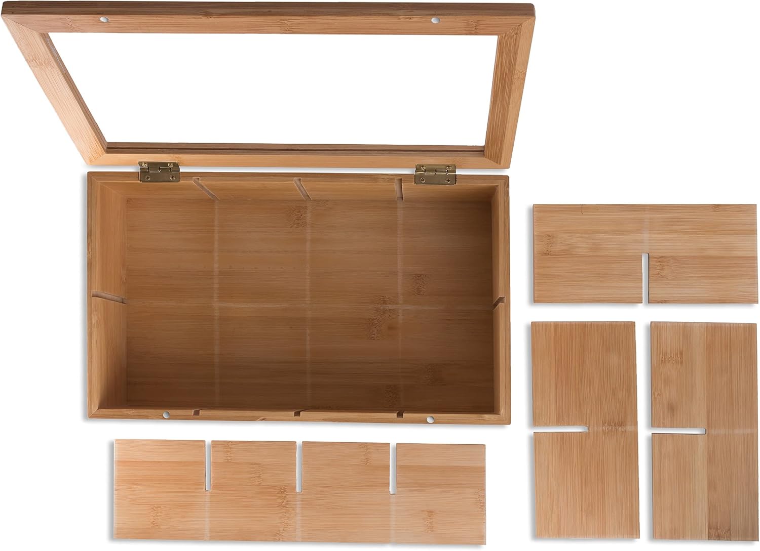 100% Bamboo Tea Box Storage Organizer, 8 Adjustable Compartments, Natural Wooden Finish A808