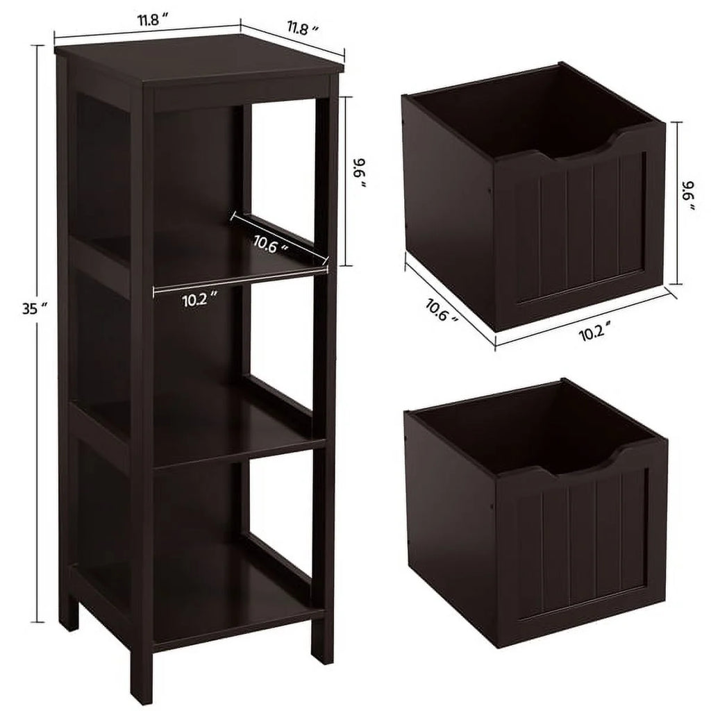 Espresso Wooden Bathroom Floor Cabinet with 2 Drawers and 1 Shelf Y180398