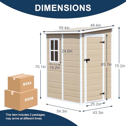 6x3 FT Waterproof Resin Outdoor Storage Shed with Floor and Lockable Door, Light Gray I9892