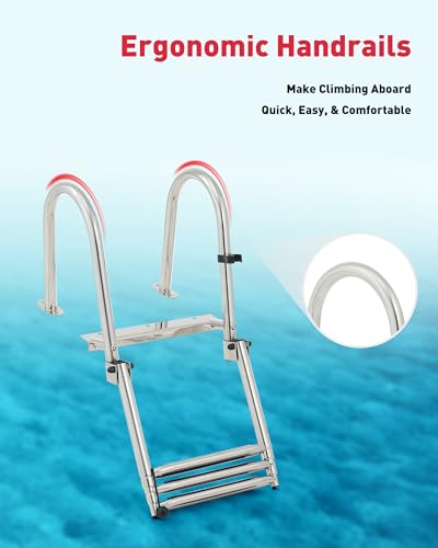3 Step Telescoping Boat Ladder with 400lb Strength 316 Stainless Steel Nonslip Steps R823
