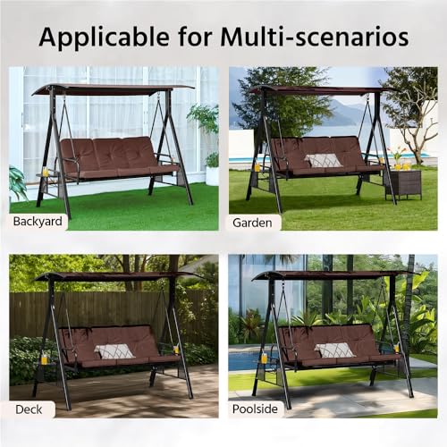 Dark Brown 3-Seat Outdoor Patio Swing with Sunshade D3316