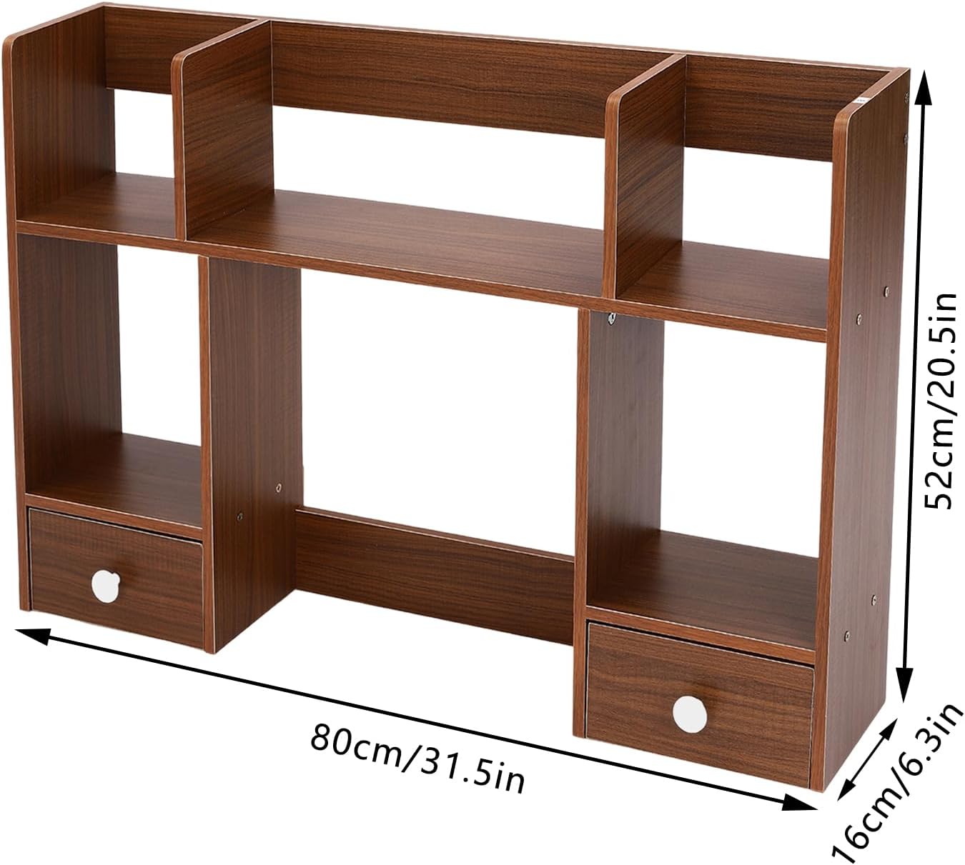 Dark Walnut Wood Desk Hutch with 2 Drawers V414