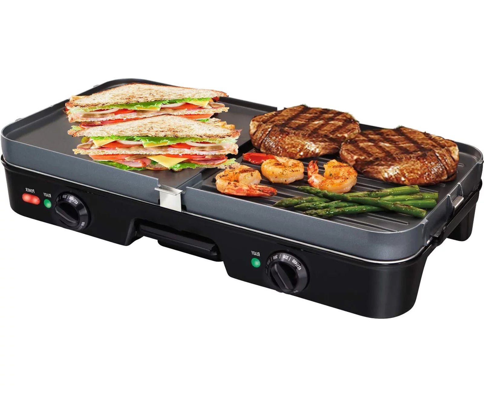 3-In-1 Nonstick Electric Griddle Grill with Reversible Plates Y875