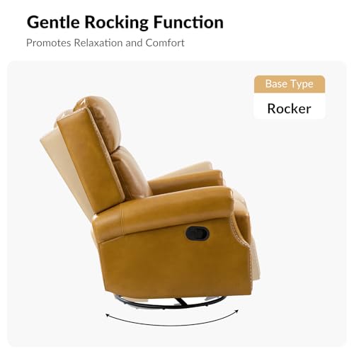 Genuine Leather Swivel Rocker Recliner with Footrest and Lumbar Support A135
