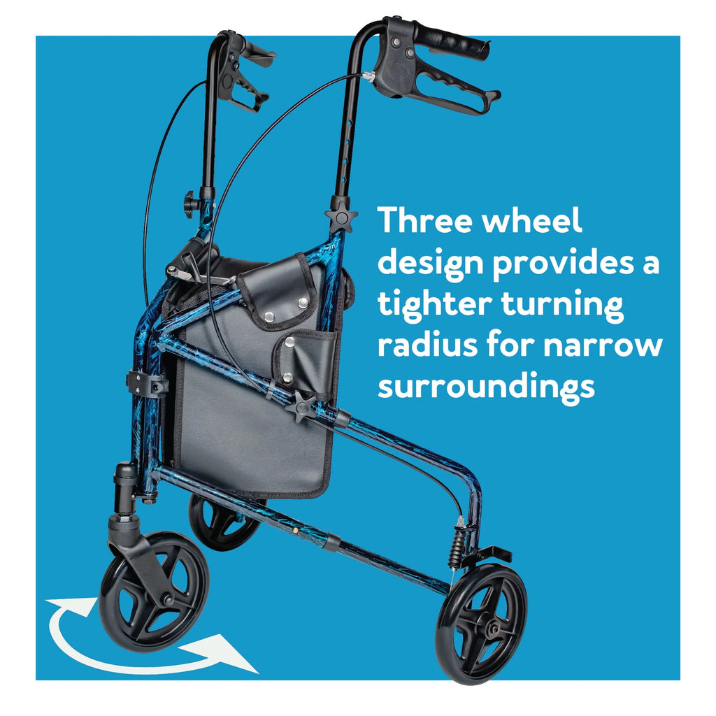 Aluminium 3 Wheel Rollator Walker, Height Adjustable Handles, 250 lb Capacity R929