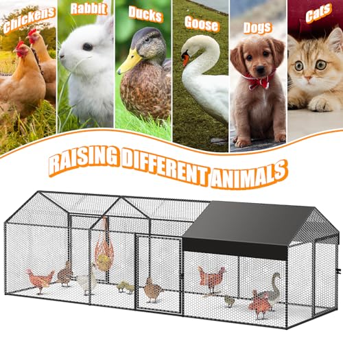 Large Metal Chicken Coop 120" L×40" W×40" H Heavy Duty Chicken Run Hen House with Waterproof Anti-UV Cover D7490