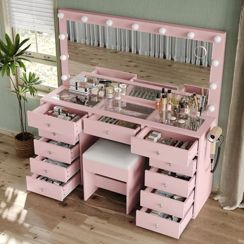 White Vanity Desk with Mirror and 11 Drawers G823634