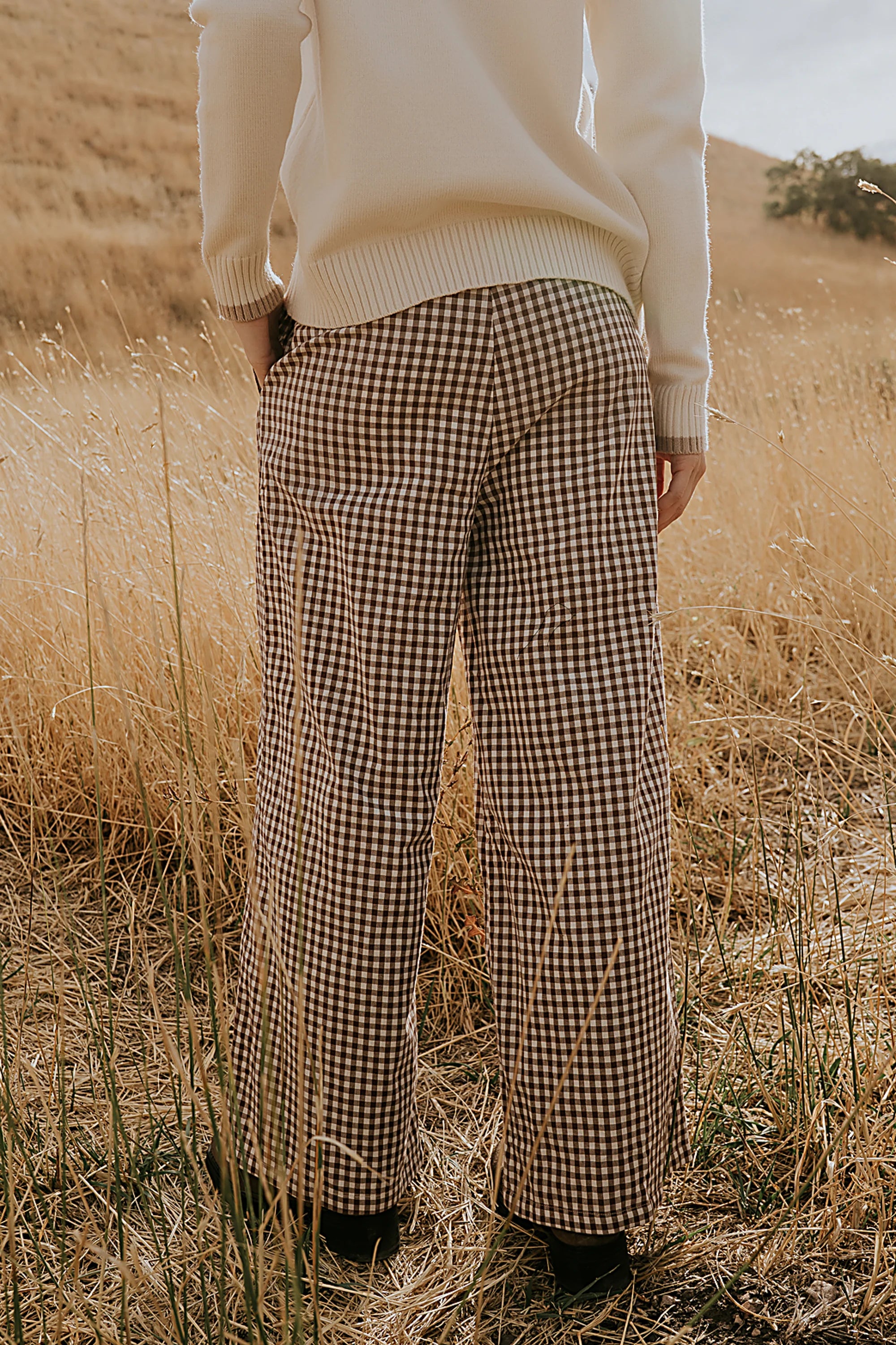 Brown Gingham Wide Leg Pants N24382