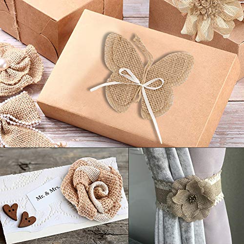 24 Burlap Flowers and Bowknots, 5 Lace Burlap Ribbon Rolls, 1 Twine Ribbon and Glue Point Z6490