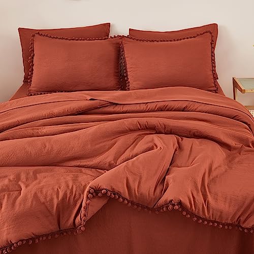 King Size 7 Pieces Terracotta Burnt Orange Comforter Set J43003